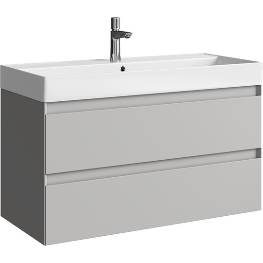 Тумба с раковиной Aqwella Geometria 100 серый туман 2 ящика